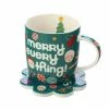 Kasey Rainbow Sparkly Season Mug 350ML & Coaster Set Dark Green Gift Boxed -Dinnerware shop dx1299