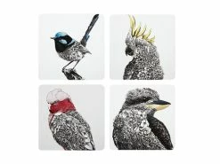 Marini Ferlazzo Birds Of Australia Cork Back Coaster 10.5cm Set Of 4 Gift Boxed