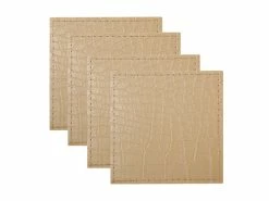 Table Accents Leather Look Alligator Coaster 10x10cm Set Of 4 Tan