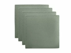 Table Accents Leather Look Cowhide Coaster 10x10cm Set Of 4 Sage