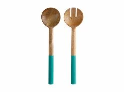 Mezze Salad Servers Mango Wood Enamel Finish 31cm Jade