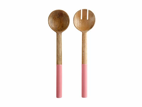 Mezze Salad Servers Mango Wood Enamel Finish 31cm Coral 3 Mezze Salad Servers Mango Wood Enamel Finish 31cm Coral