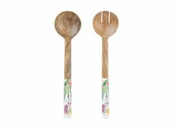Royal Botanic Gardens Native Blooms Salad Servers Wood Enamel 31cm