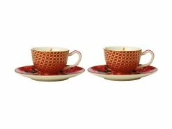 Teas & C's Silk Road Demi Cup & Saucer 85ML Set Of 2 Cherry Red Gift Boxed