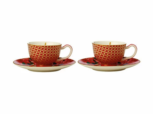 Teas & C's Silk Road Demi Cup & Saucer 85ML Set Of 2 Cherry Red Gift Boxed 3 Teas & C's Silk Road Demi Cup & Saucer 85ML Set Of 2 Cherry Red Gift Boxed