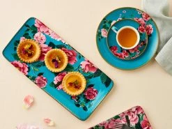Teas & C's Silk Road Rectangle Platter 33x15.5cm Aqua Gift Boxed -Dinnerware shop teas cs silk road platter cup saucer aqua